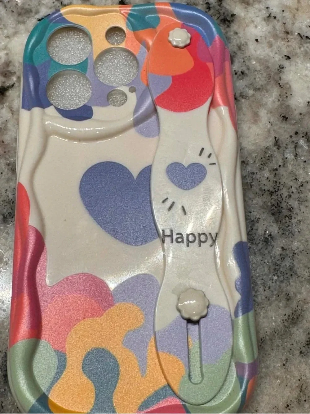 iPhone 14 Pro Happy Multicolor Heart Pattern Phone Case with Grip Stand